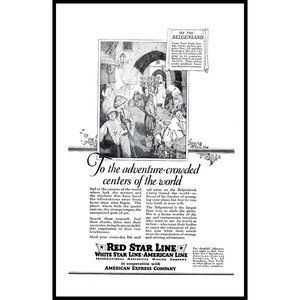 1924 Red Star Line Cruise Lines Vintage Print Ad Belgenland Ship Wall Art Photo